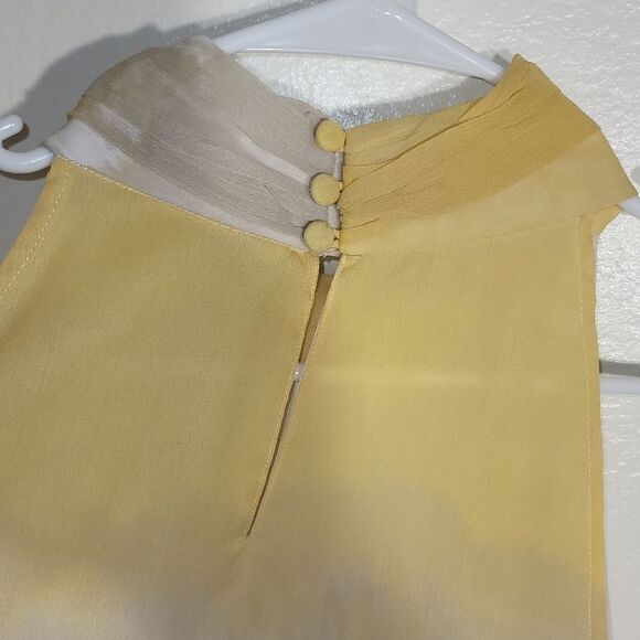 Style & Co Yellow Brown High Neck Blouse Bow Tie Front sz 12 GUC - Picture 7 of 7